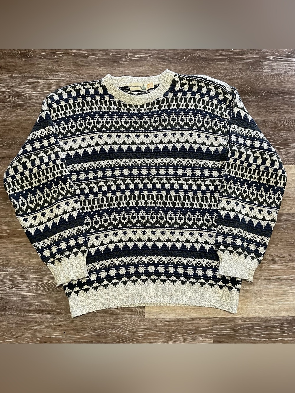 Vintage Fieldmaster Knit Sweater Mens Medium Fair Isle Pullover 90s USA Made